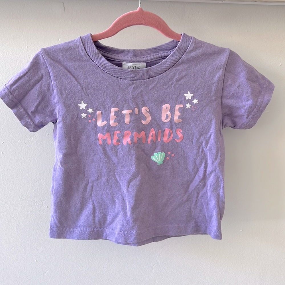 Justy Bae instagram shop, toddler girl purple mermaid shirt, size 3T
